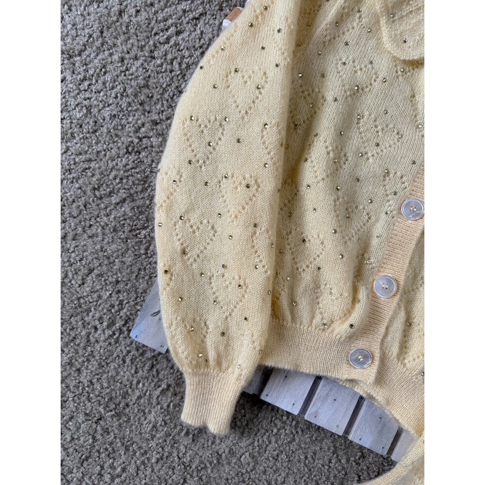 NWOT Rare Alessandra Rich Heart Ruffled Knitted Mohair Yellow Cardigan Sweater - Picture 2 of 10